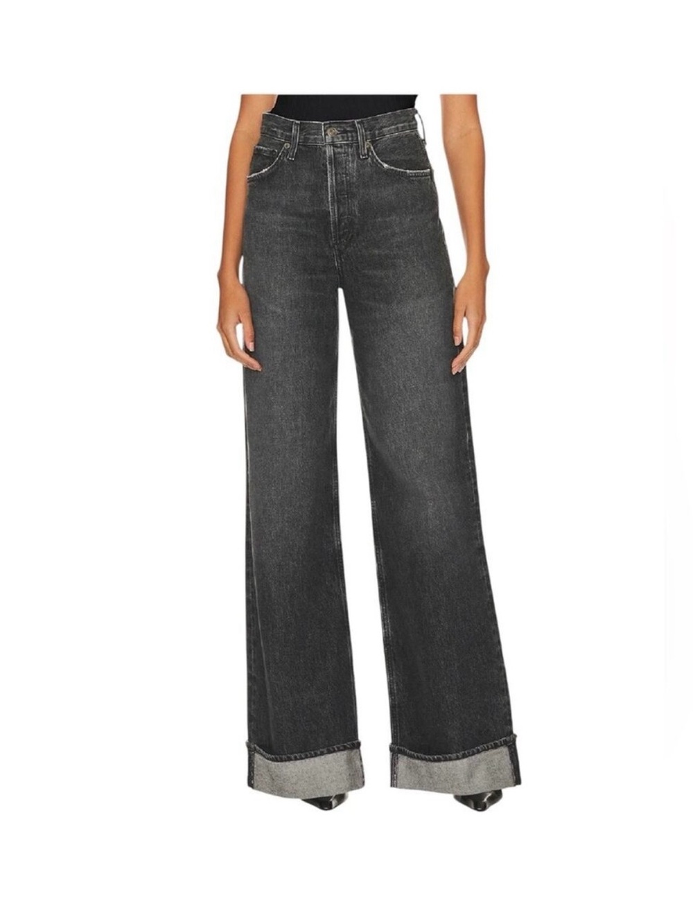 AGOLDE Dame High-Rise Wide-Leg Jeans – Washed Black